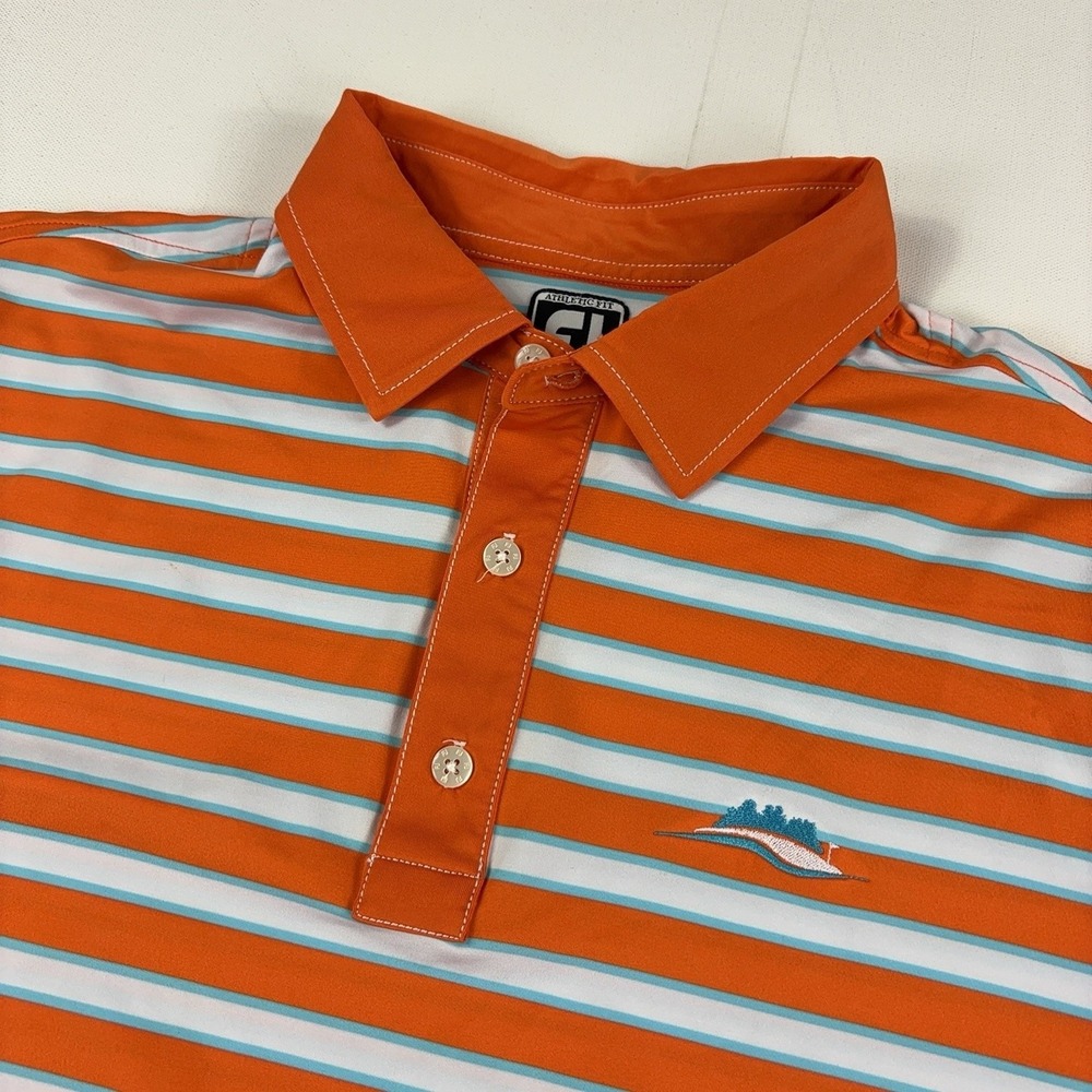 FootJoy Golf Polo Shirt Mens XL Orange Striped Athletic Fit Jersey Short Sleeve
